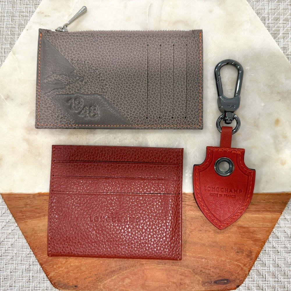 Men’s Longchamp Leather Wallet Cardholder Keychain Set
